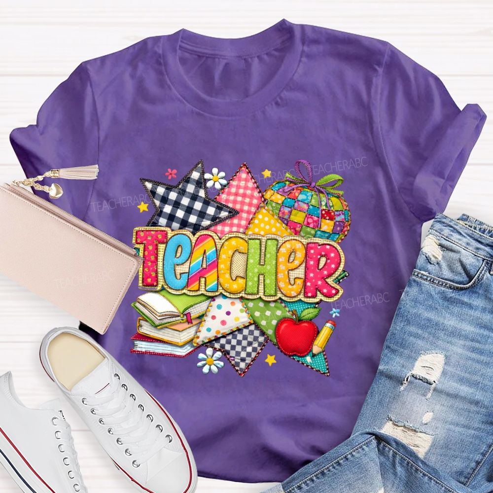 Teacher Star Pattern Apple  Teacher T-shirt