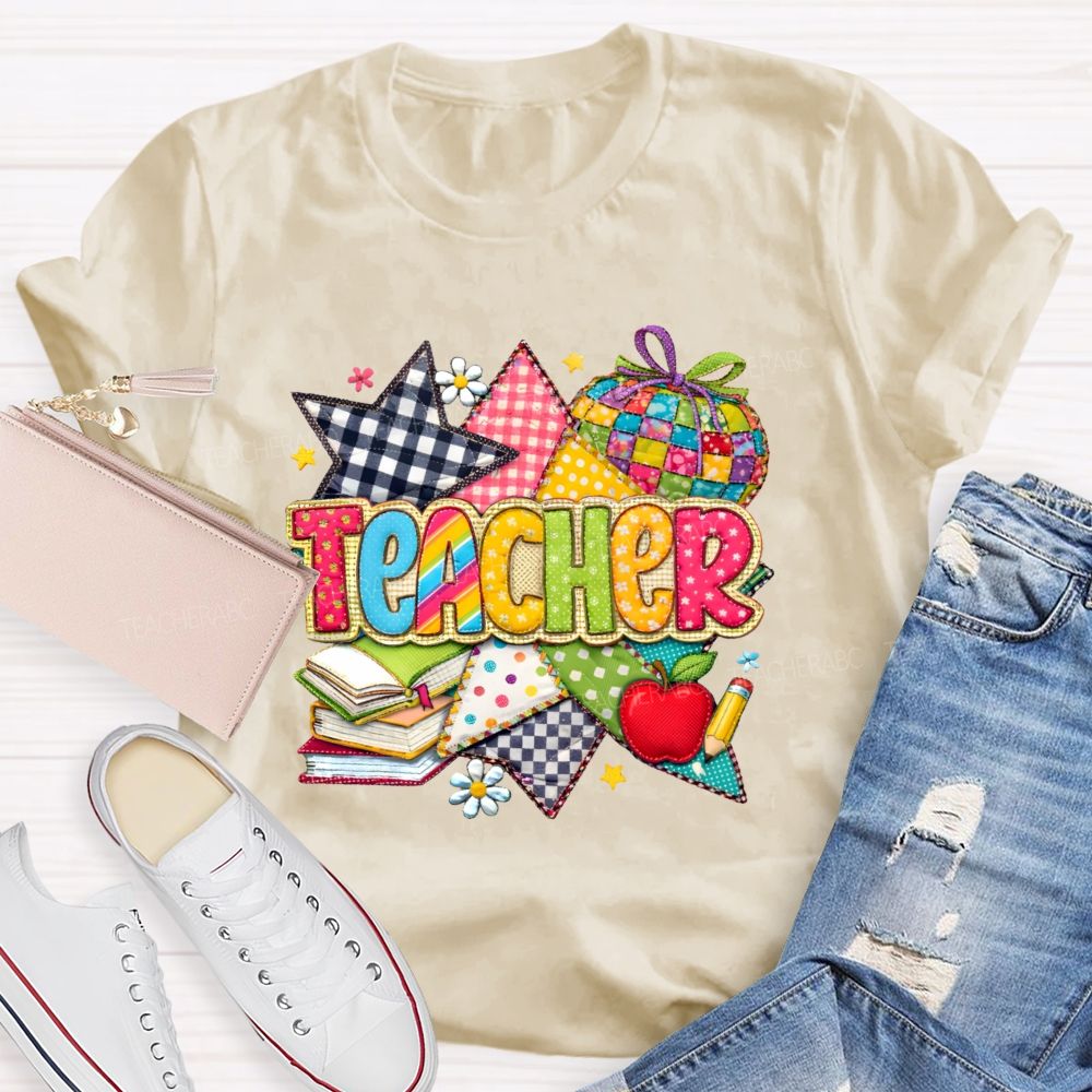 Teacher Star Pattern Apple  Teacher T-shirt
