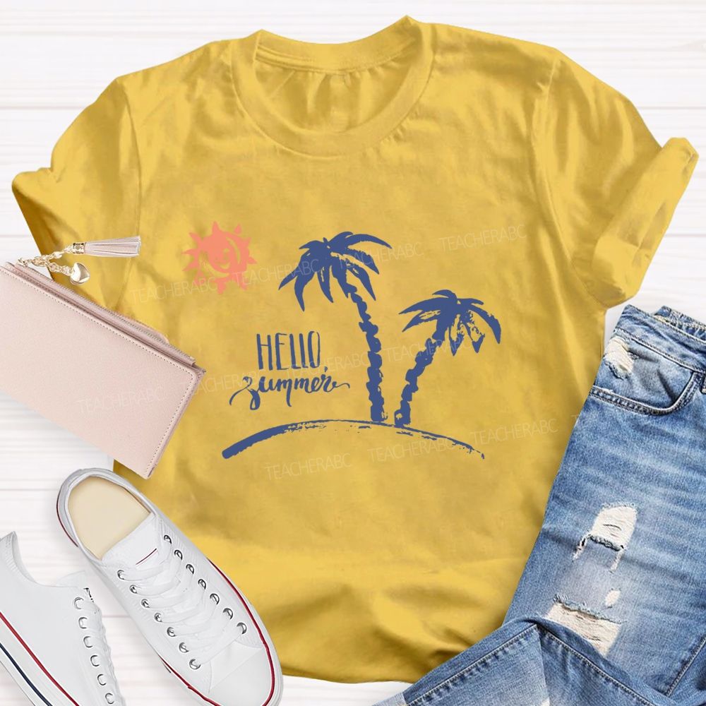 Hello Summer Sunshine Coconut Tree Teacher T-Shirt