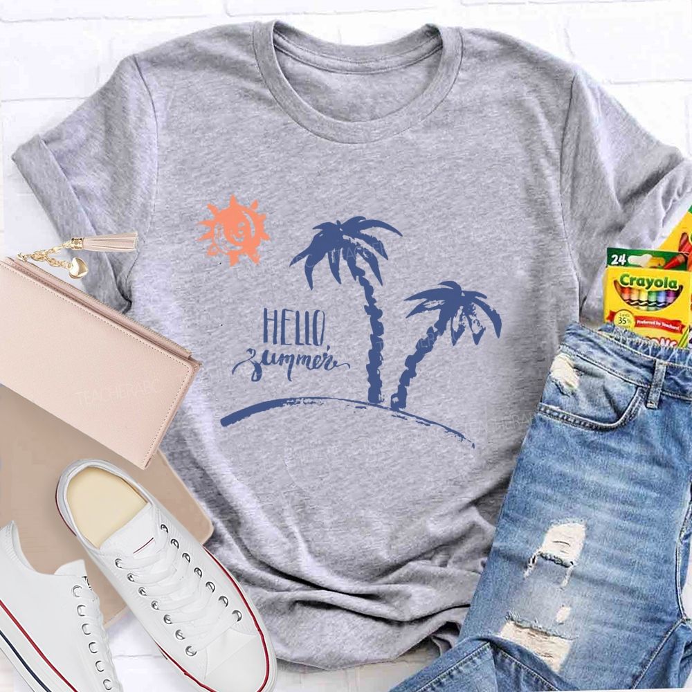 Hello Summer Sunshine Coconut Tree Teacher T-Shirt