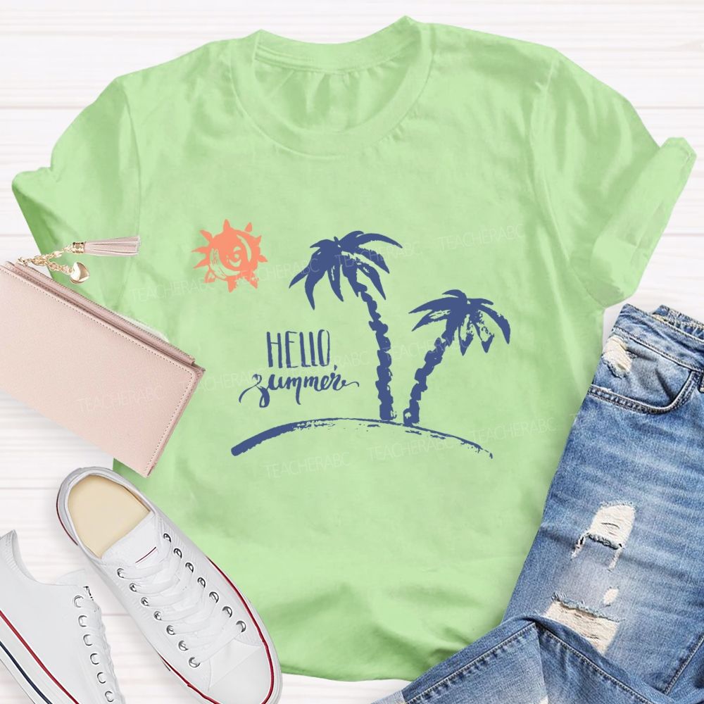 Hello Summer Sunshine Coconut Tree Teacher T-Shirt
