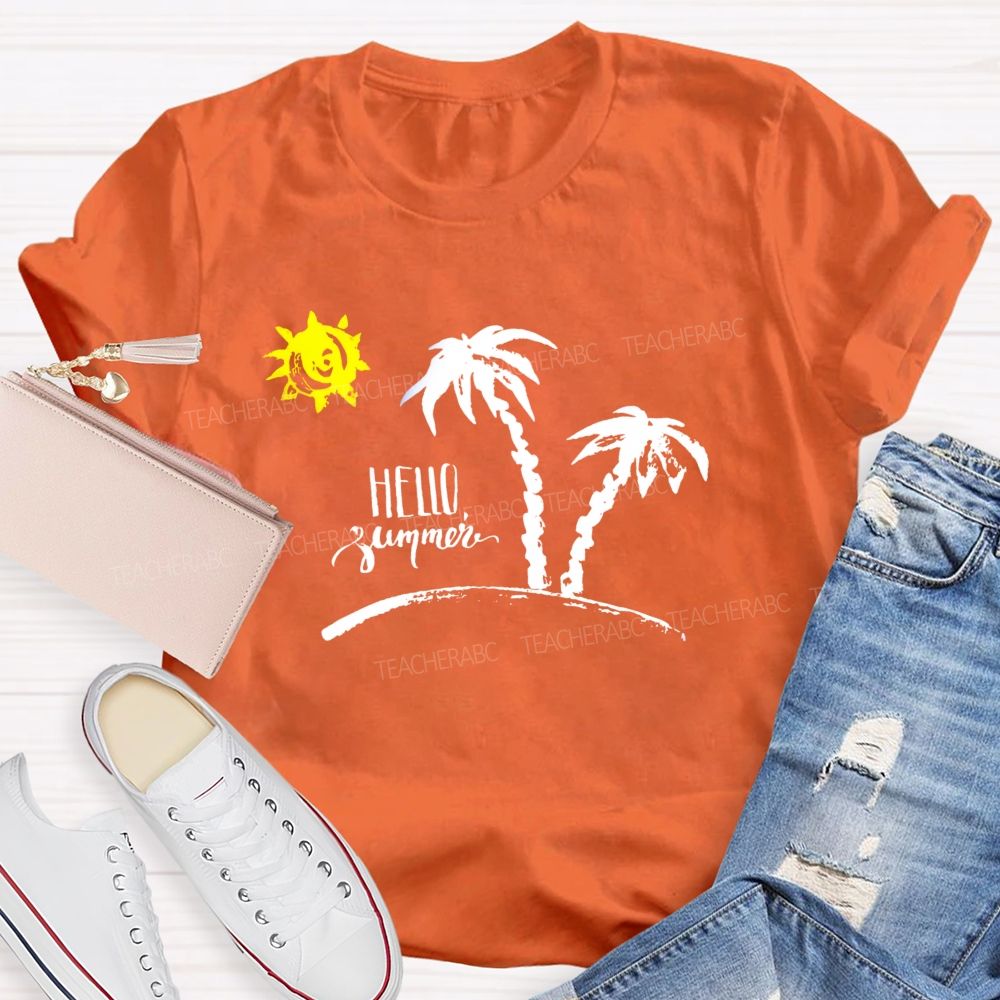Hello Summer Sunshine Coconut Tree Teacher T-Shirt