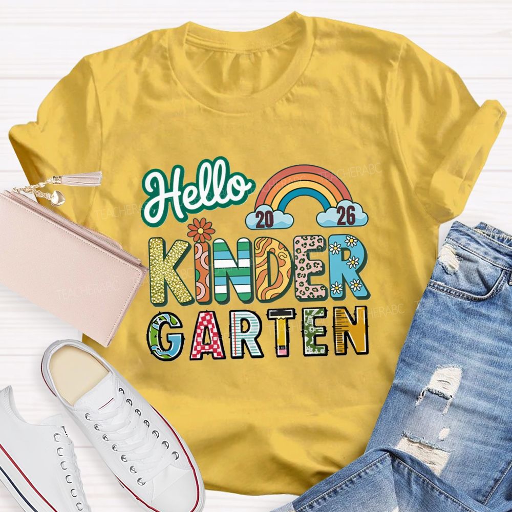 Personalized Grade Hello 2026 Kindergarten Teacher T-shirt