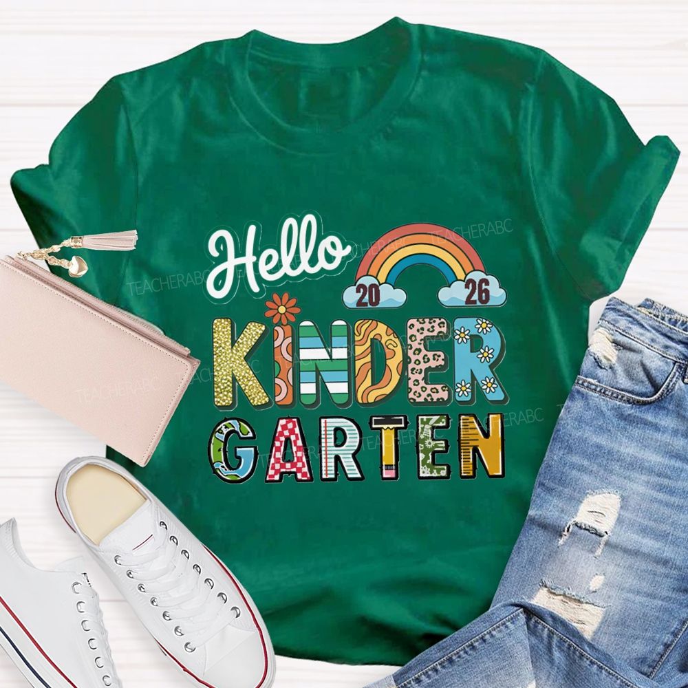 Personalized Grade Hello 2026 Kindergarten Teacher T-shirt