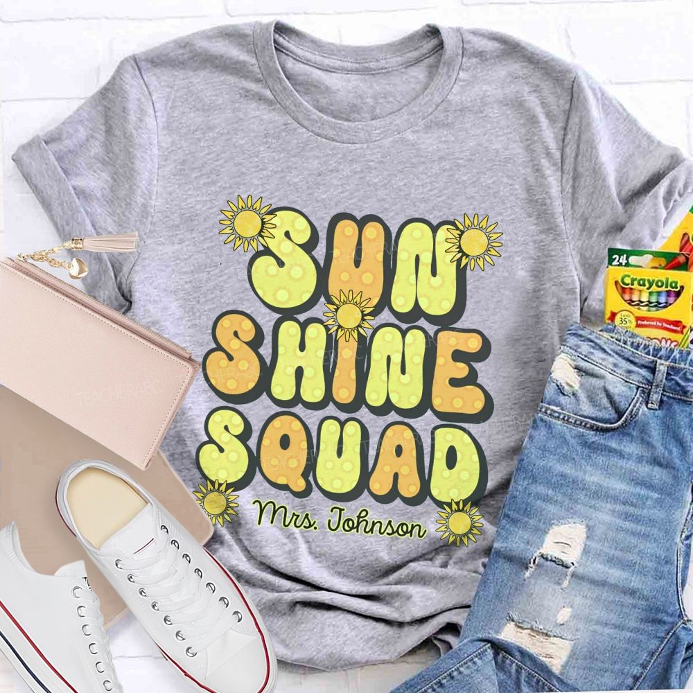 Personalized Name Sun Shine Squad Summer Break Teacher T-shirt