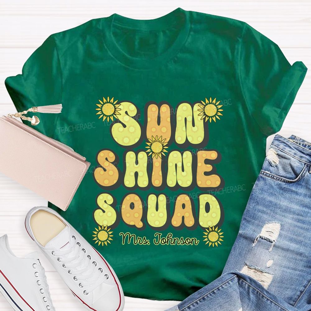 Personalized Name Sun Shine Squad Summer Break Teacher T-shirt