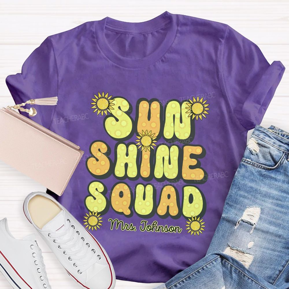 Personalized Name Sun Shine Squad Summer Break Teacher T-shirt