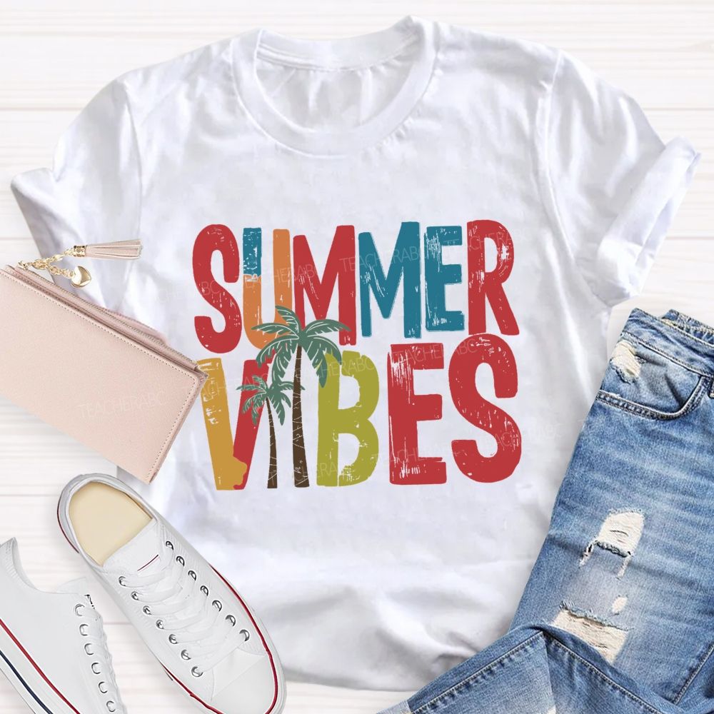 Summer Vibes Coconut Tree Teacher T-shirt