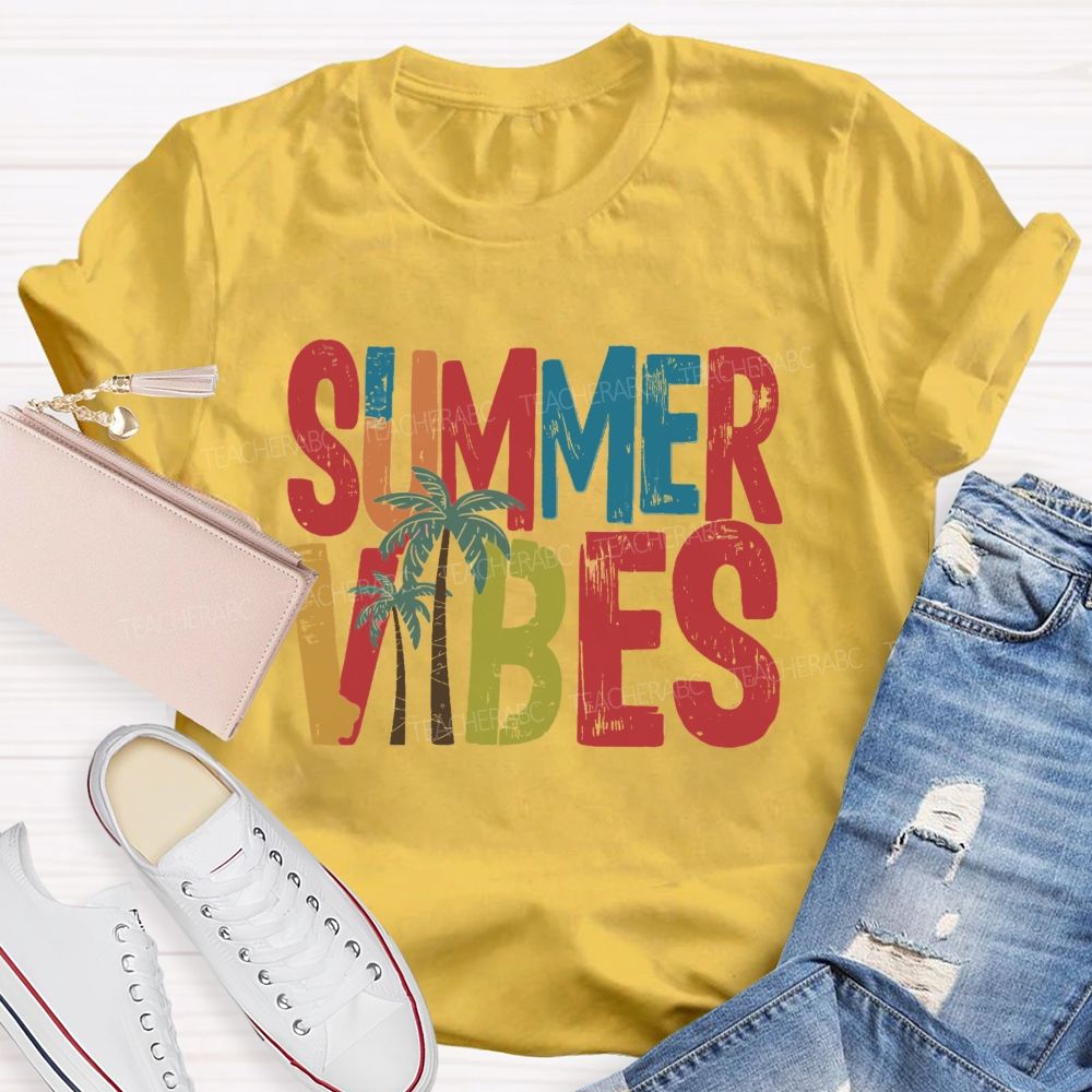 Summer Vibes Coconut Tree Teacher T-shirt