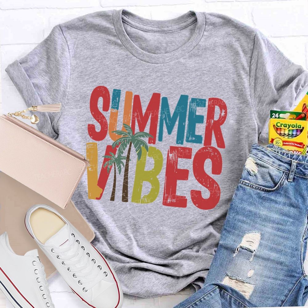 Summer Vibes Coconut Tree Teacher T-shirt