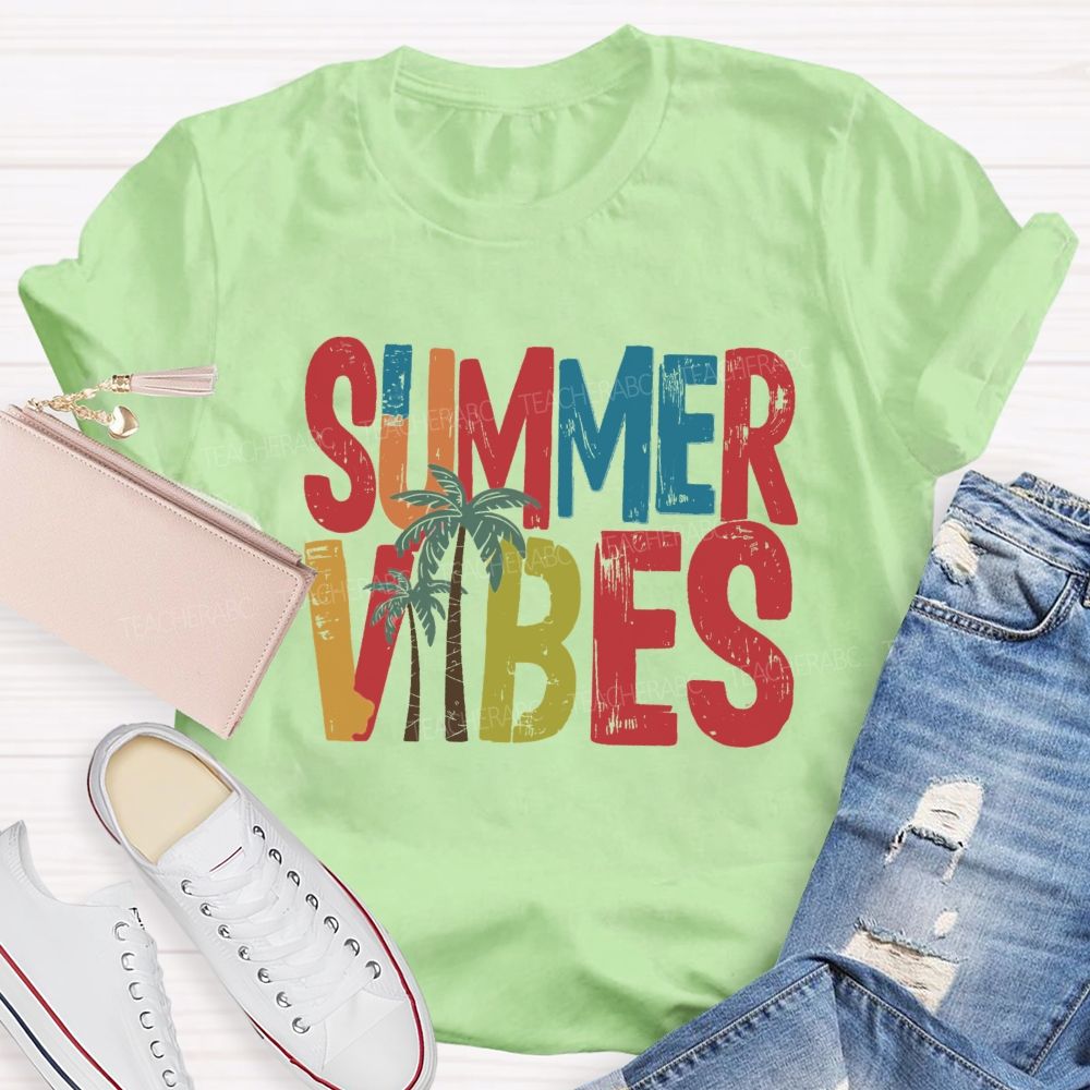 Summer Vibes Coconut Tree Teacher T-shirt