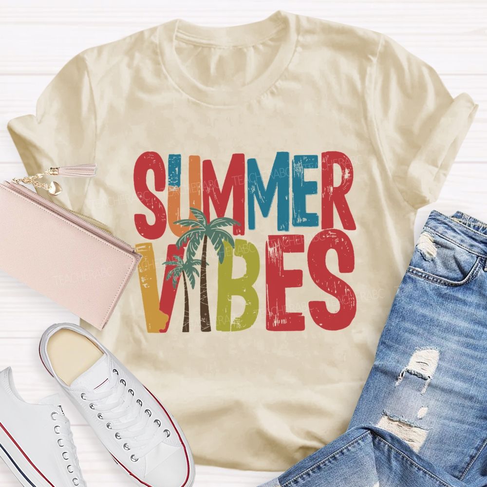 Summer Vibes Coconut Tree Teacher T-shirt