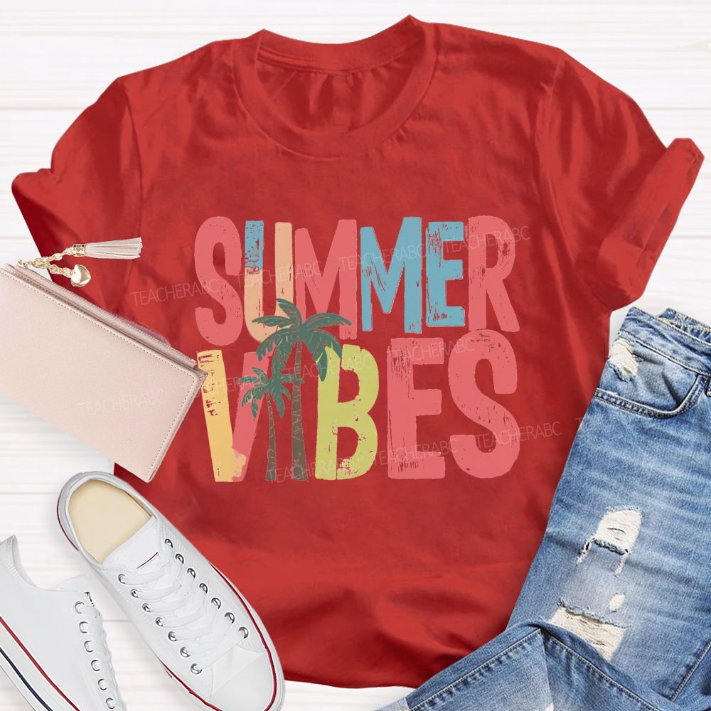 Summer Vibes Coconut Tree Teacher T-shirt