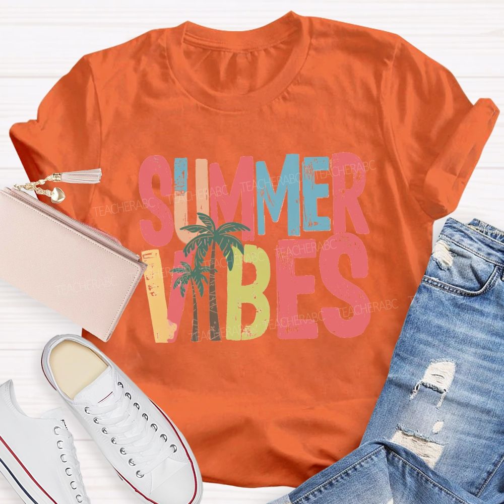 Summer Vibes Coconut Tree Teacher T-shirt
