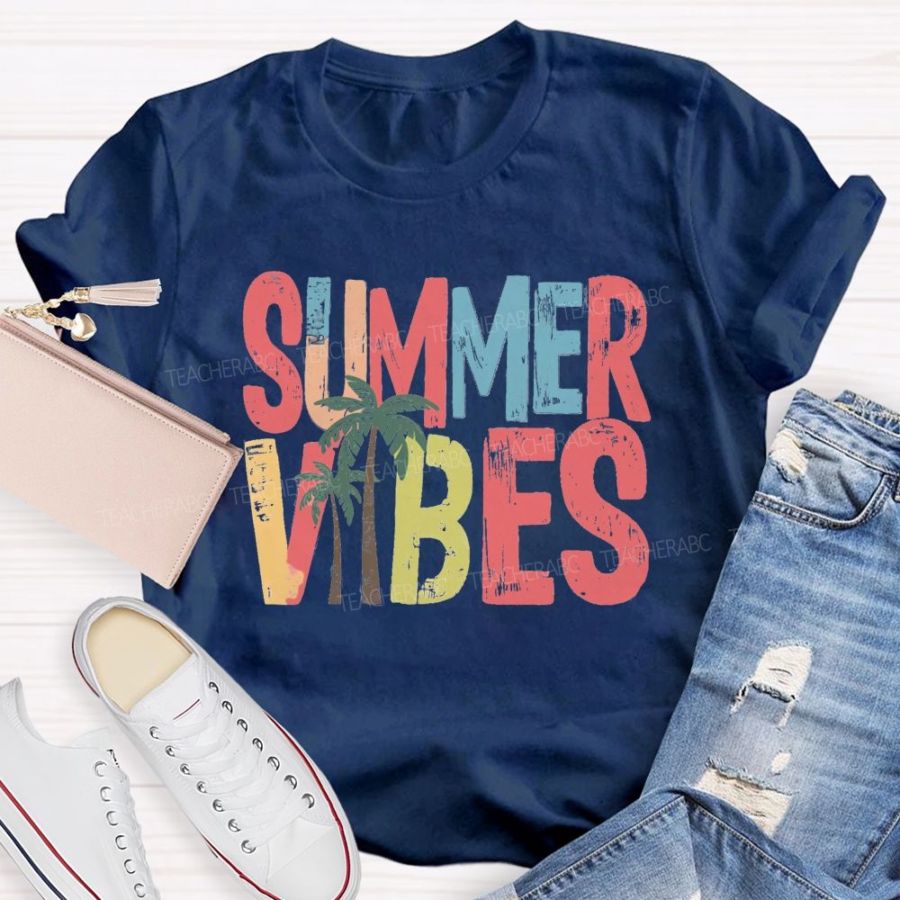 Summer Vibes Coconut Tree Teacher T-shirt
