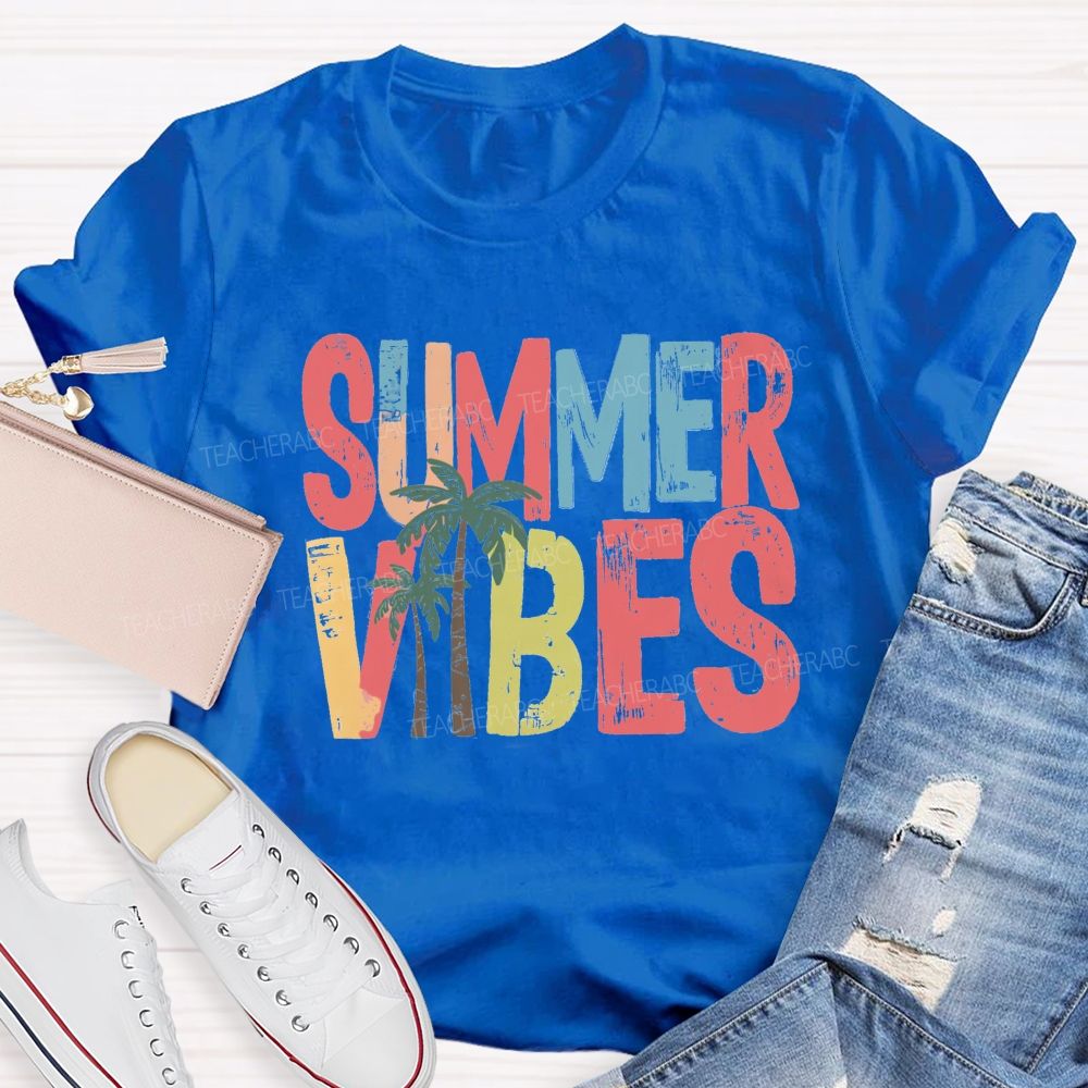 Summer Vibes Coconut Tree Teacher T-shirt