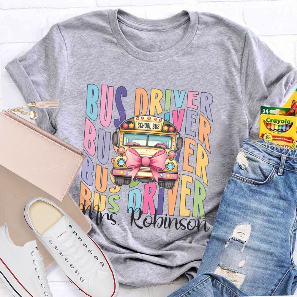 Personalized Name  Bus Driver Pattern  Teacher T-shirt