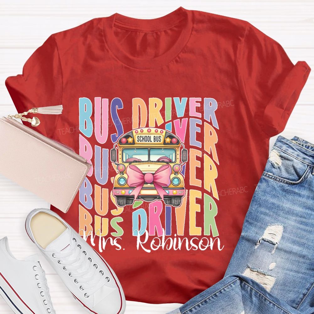 Personalized Name  Bus Driver Pattern  Teacher T-shirt
