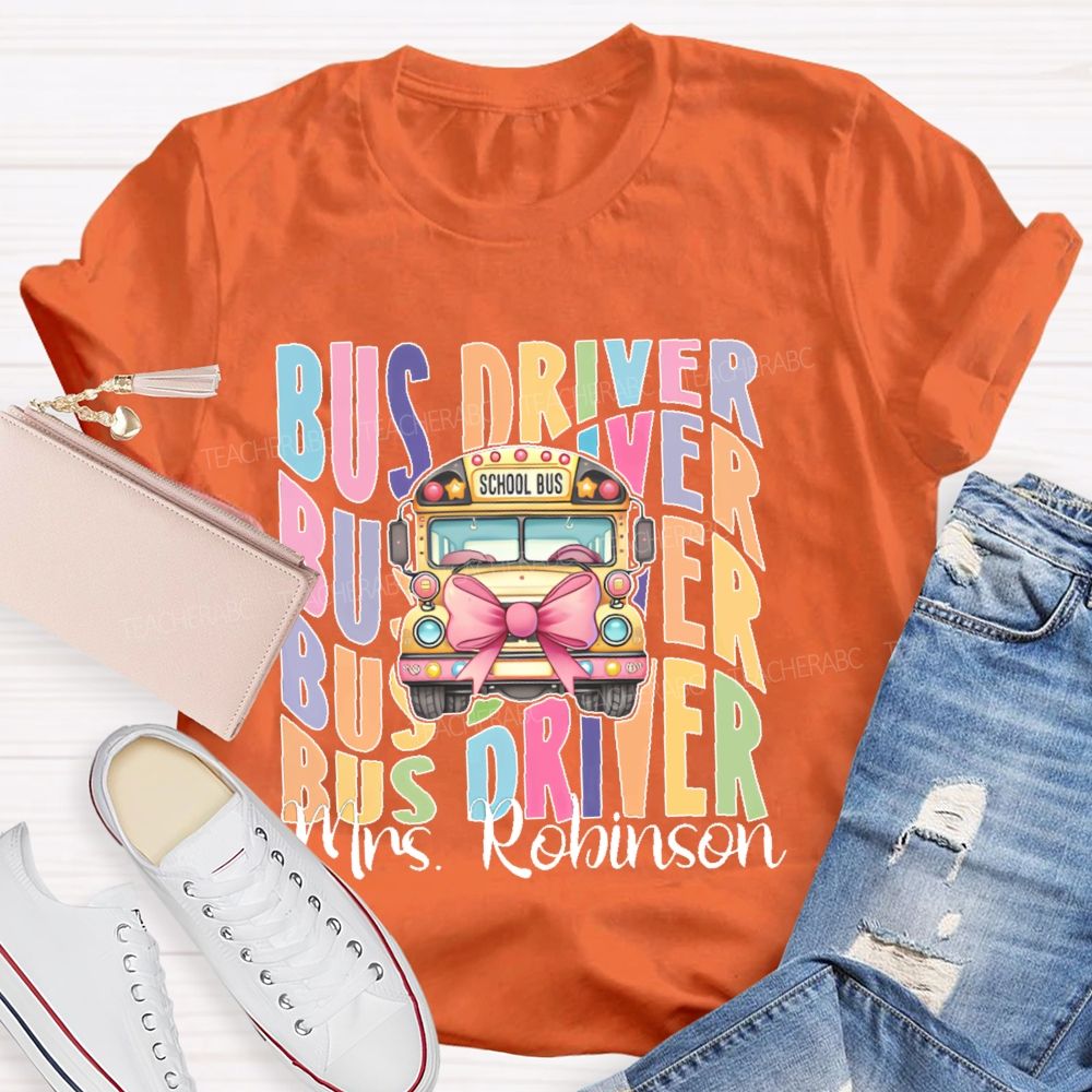 Personalized Name  Bus Driver Pattern  Teacher T-shirt