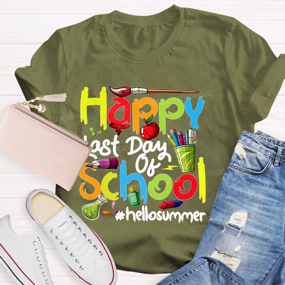 Happy Last Day Of School Hellosummer  Pattern  Teacher T-shirt