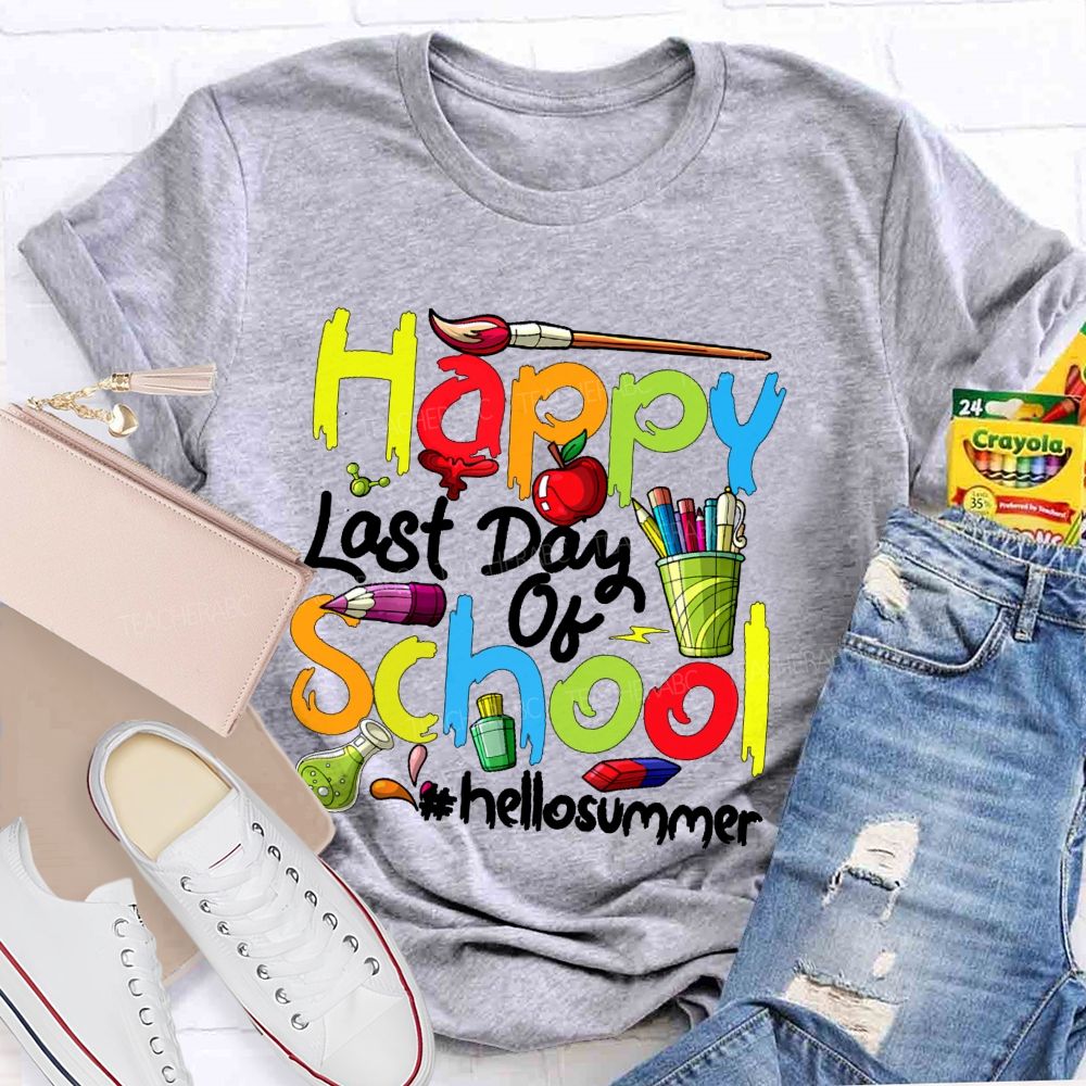 Happy Last Day Of School Hellosummer  Pattern  Teacher T-shirt