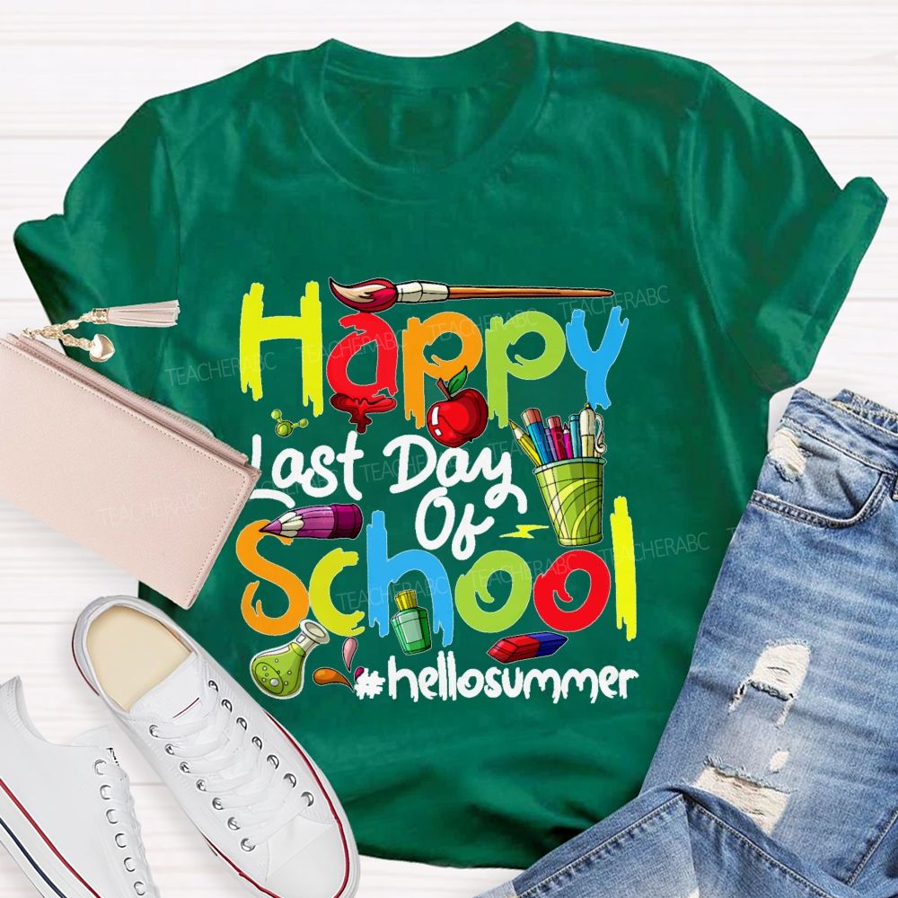 Happy Last Day Of School Hellosummer  Pattern  Teacher T-shirt