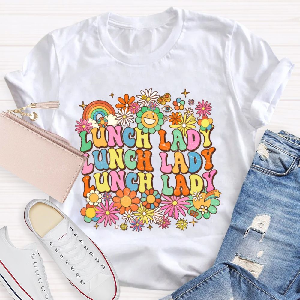 Lunch Lady Flowers Pattern  Teacher T-shirt