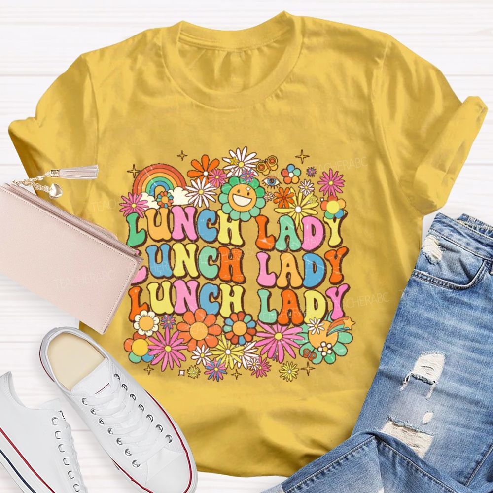 Lunch Lady Flowers Pattern  Teacher T-shirt
