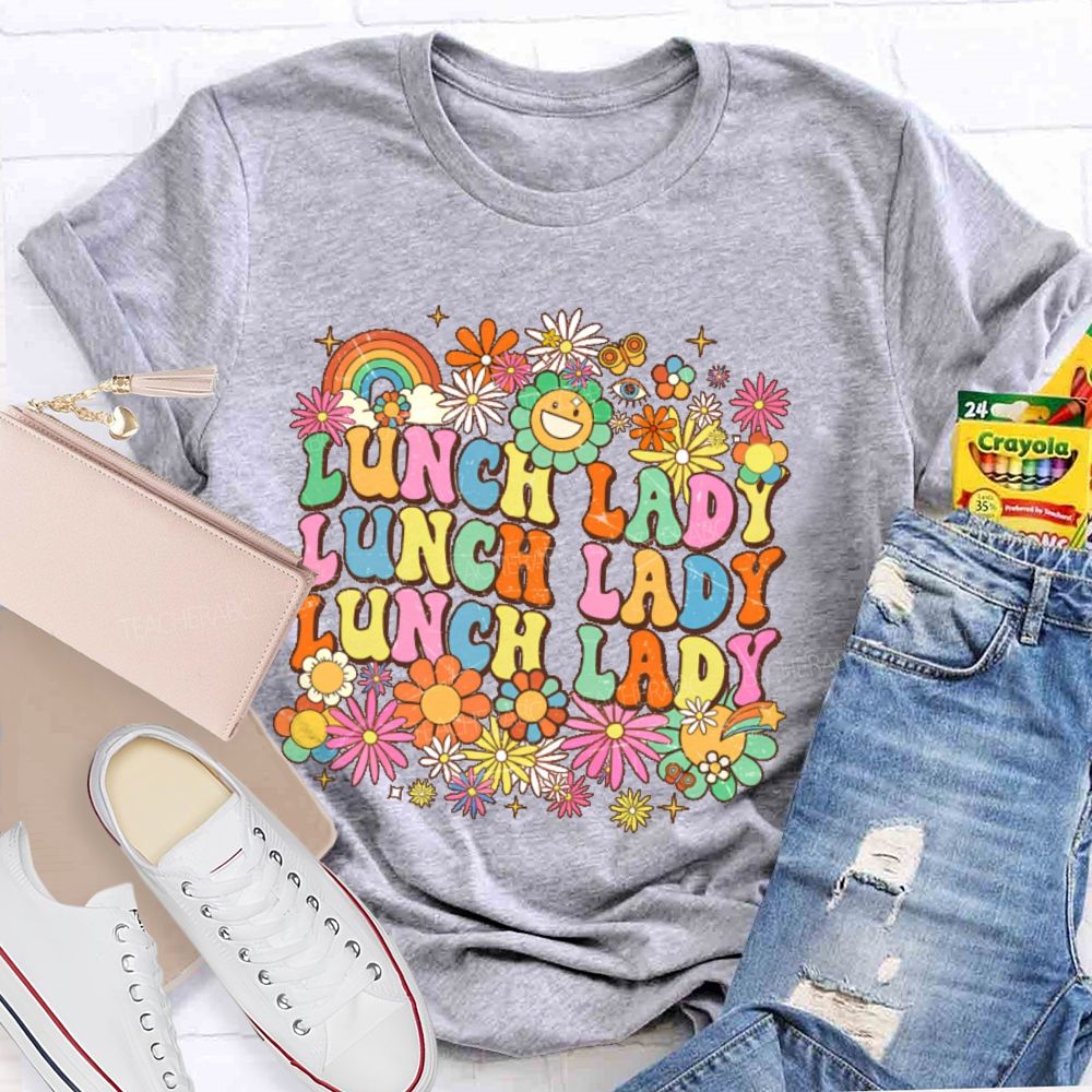 Lunch Lady Flowers Pattern  Teacher T-shirt
