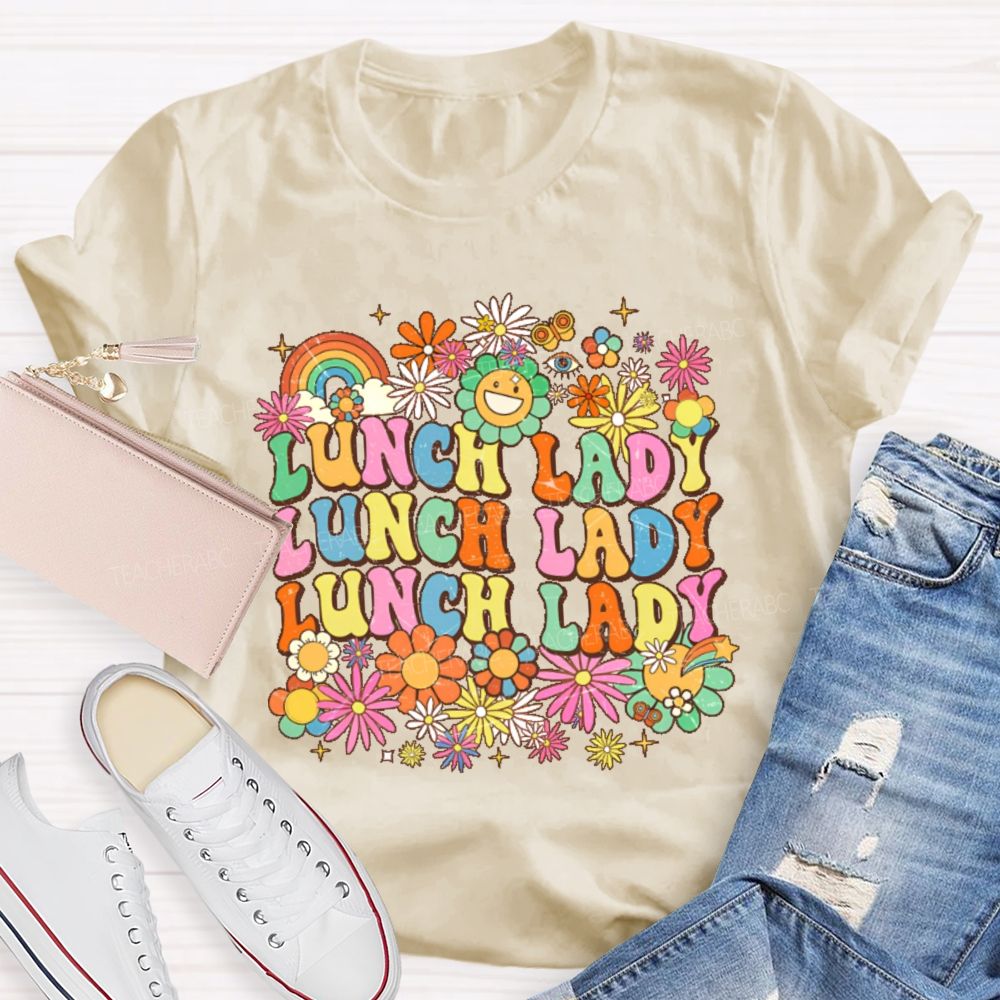 Lunch Lady Flowers Pattern  Teacher T-shirt