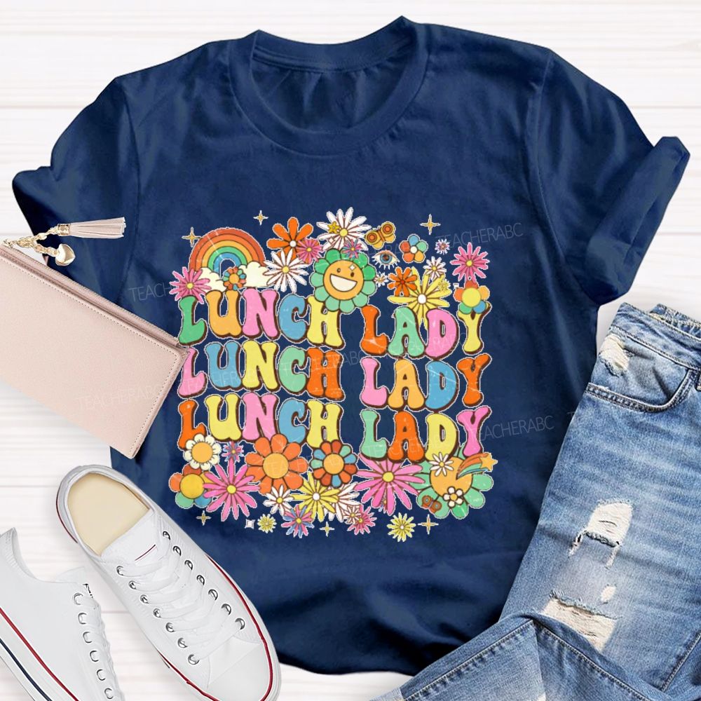 Lunch Lady Flowers Pattern  Teacher T-shirt