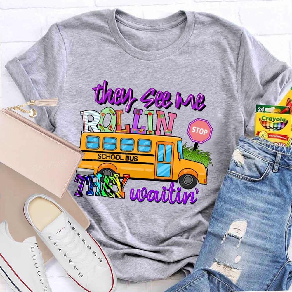 They See Me Rollin' They Waitin Pattern  Teacher T-shirt