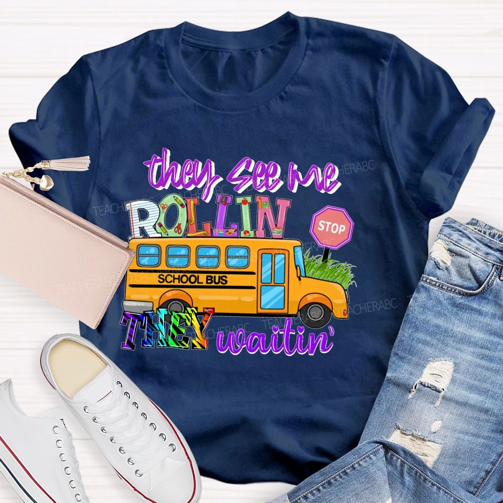 They See Me Rollin' They Waitin Pattern  Teacher T-shirt