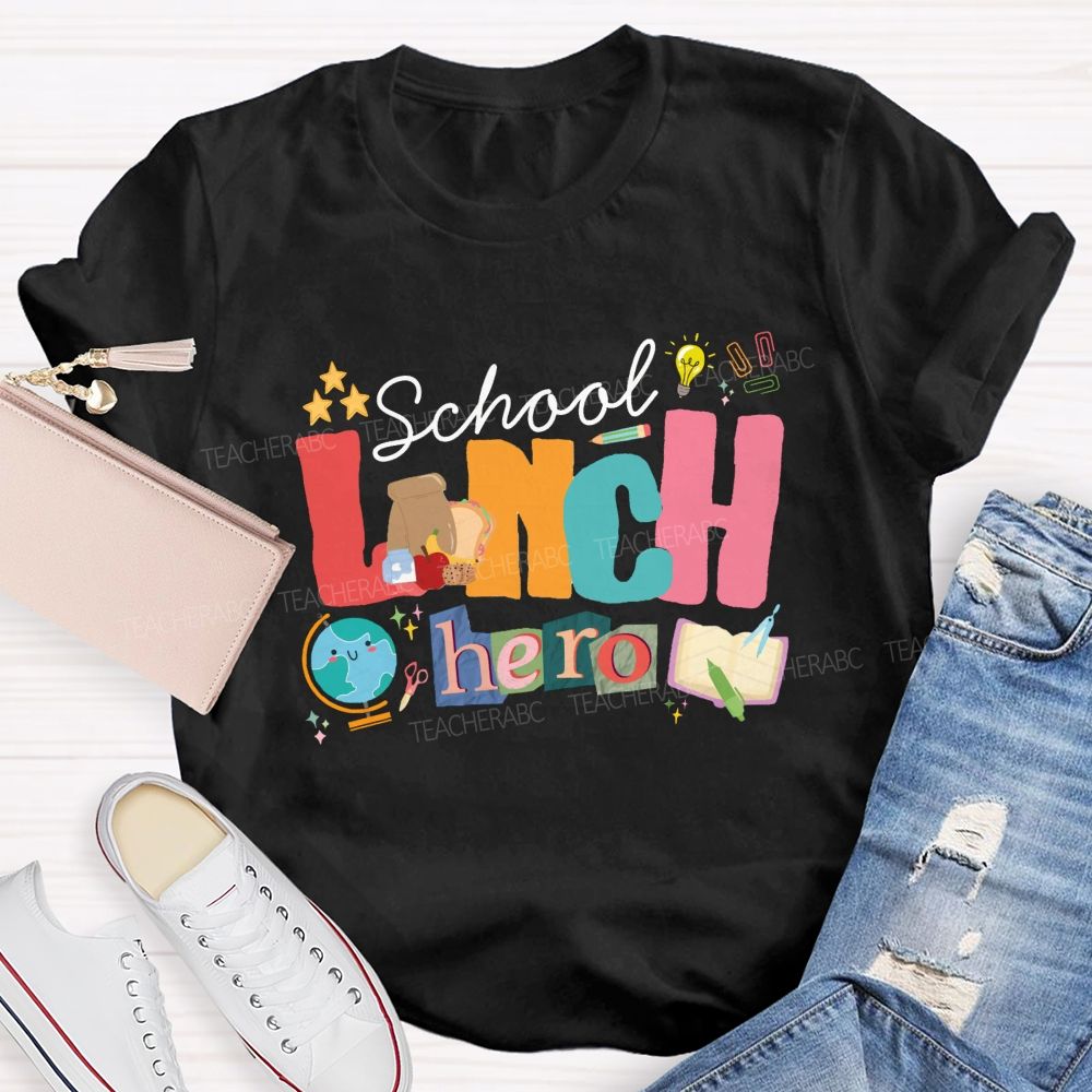 School Lunch Hero Colored Fonts T-shirt