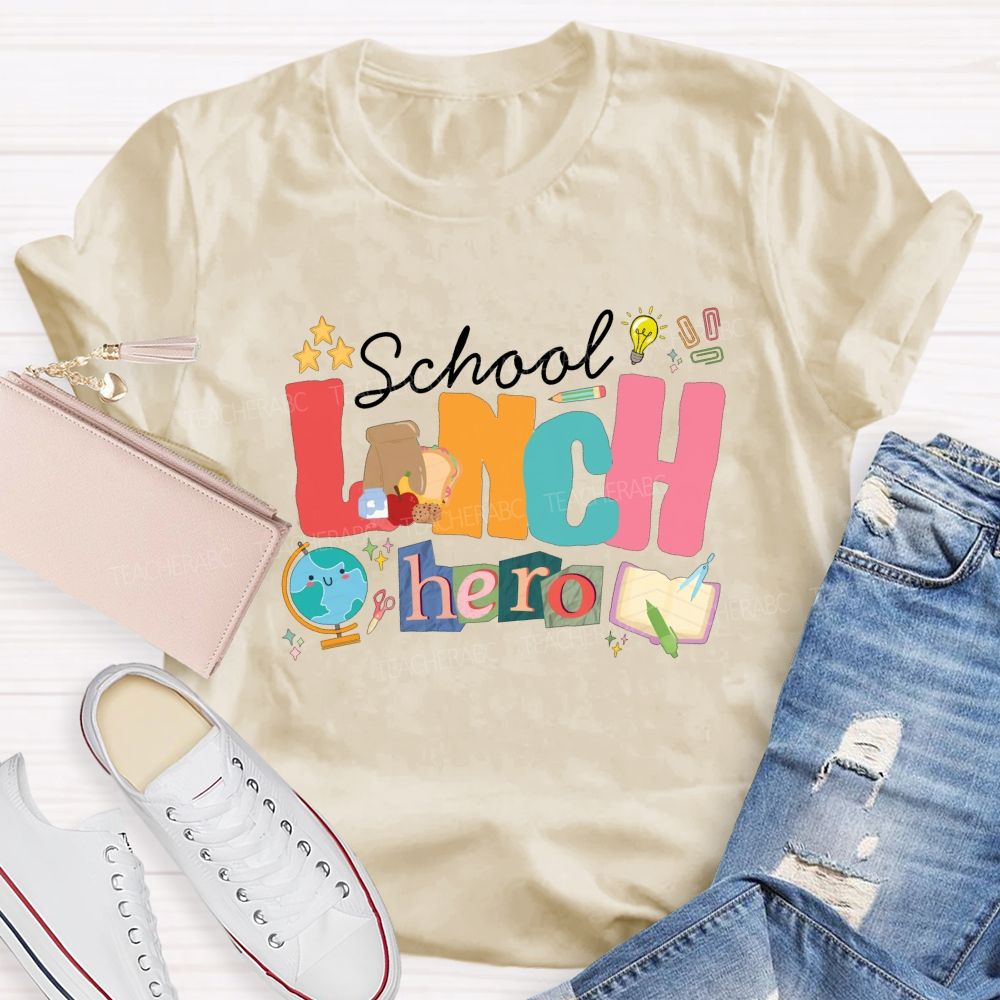 School Lunch Hero Colored Fonts T-shirt