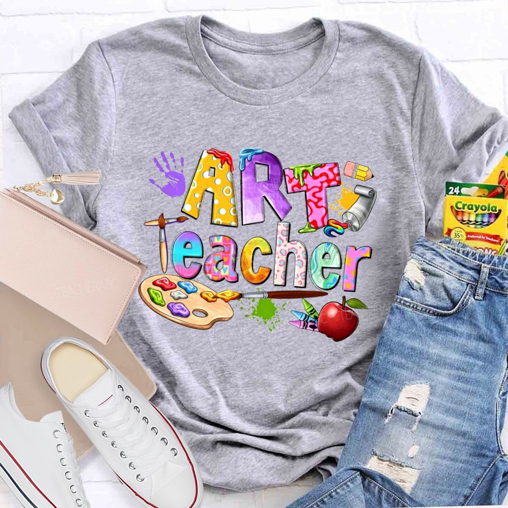 Art Teacher Colored Fonts And Coloring Palettes Teacher T-shirt