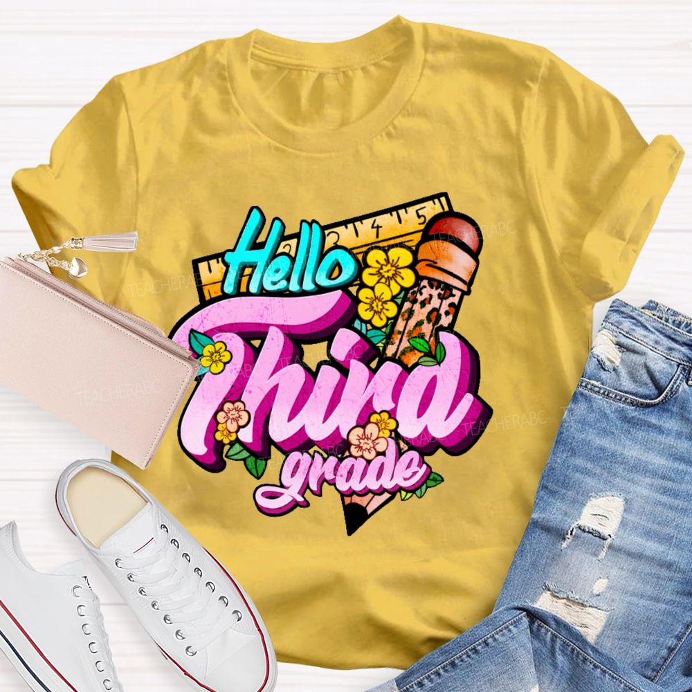 Personalized Grade  Hello Third Grade  Teacher T-shirt