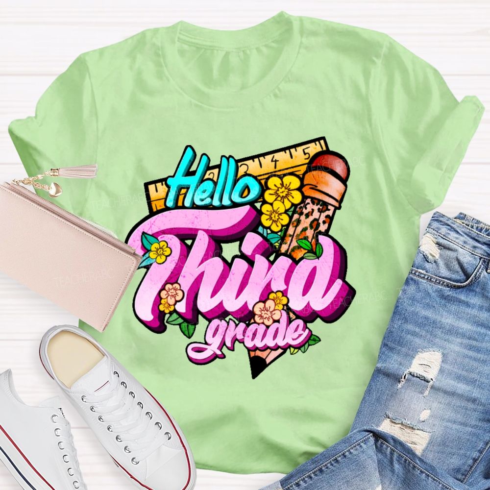 Personalized Grade  Hello Third Grade  Teacher T-shirt