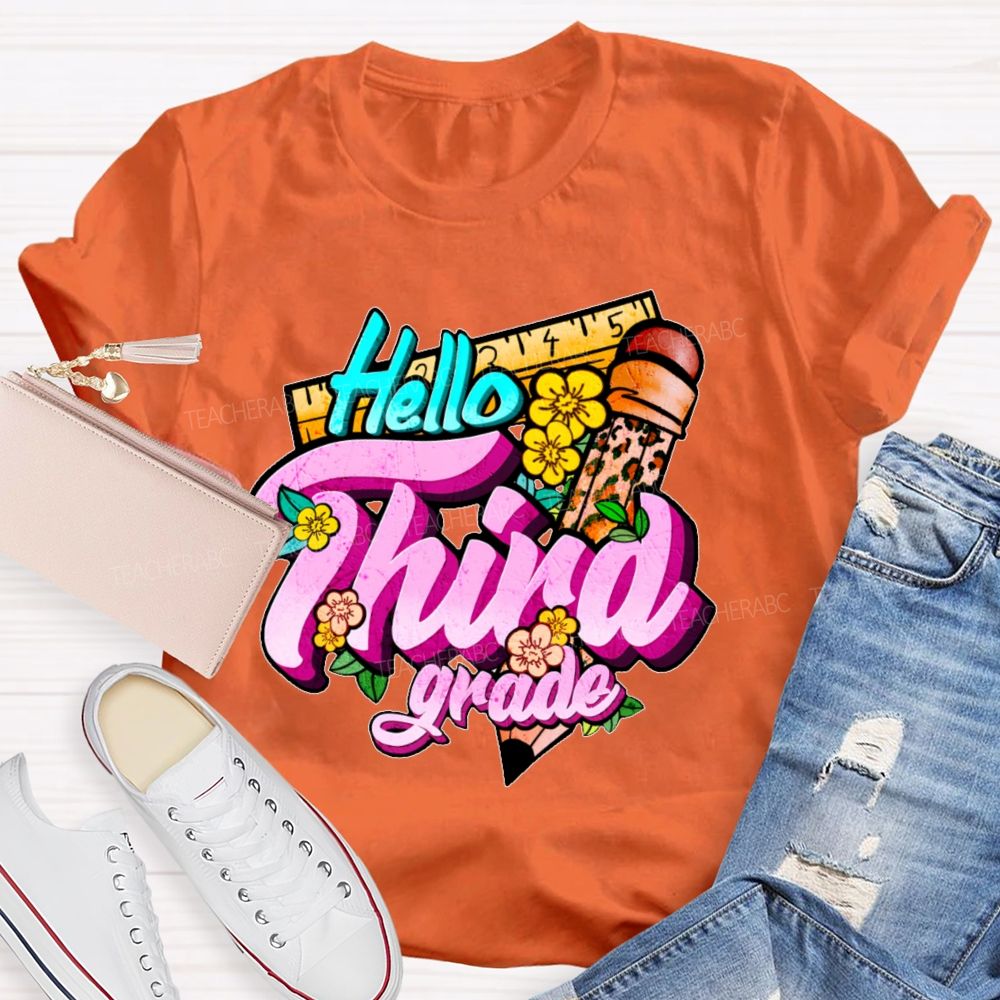 Personalized Grade  Hello Third Grade  Teacher T-shirt
