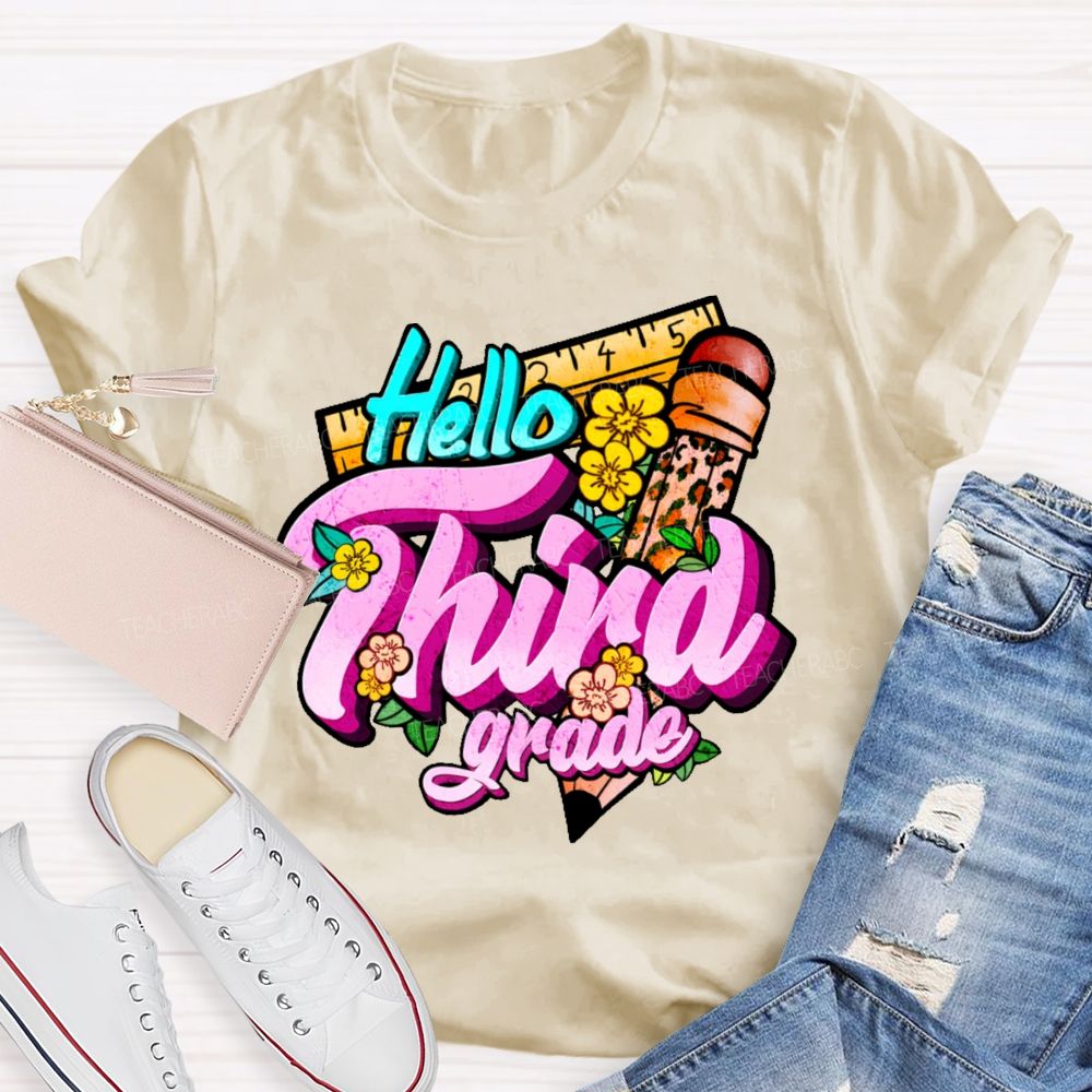 Personalized Grade  Hello Third Grade  Teacher T-shirt