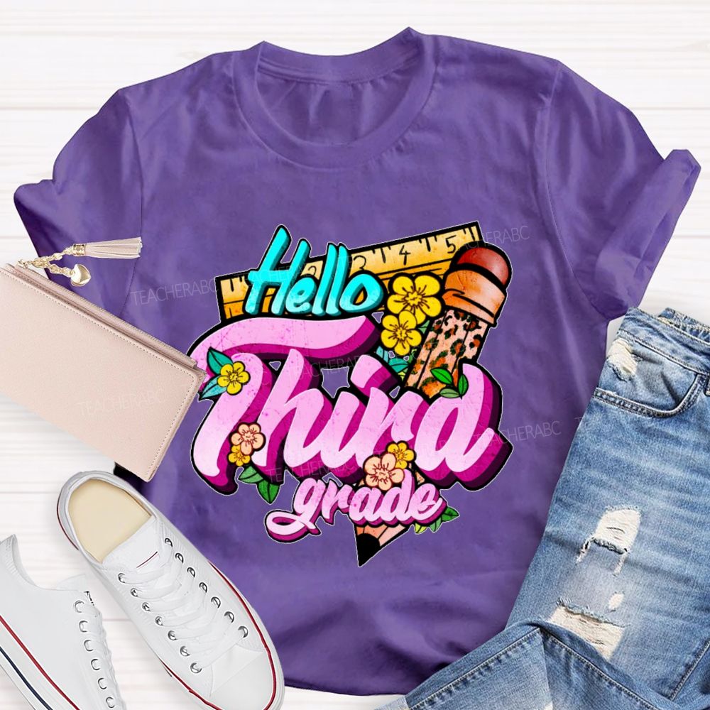 Personalized Grade  Hello Third Grade  Teacher T-shirt
