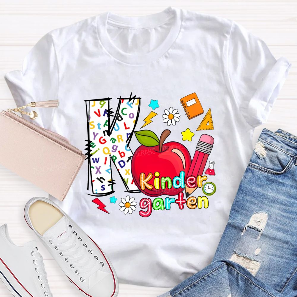 Personalized Grade K Is For Kindergarten And Apple Teacher T-shirt