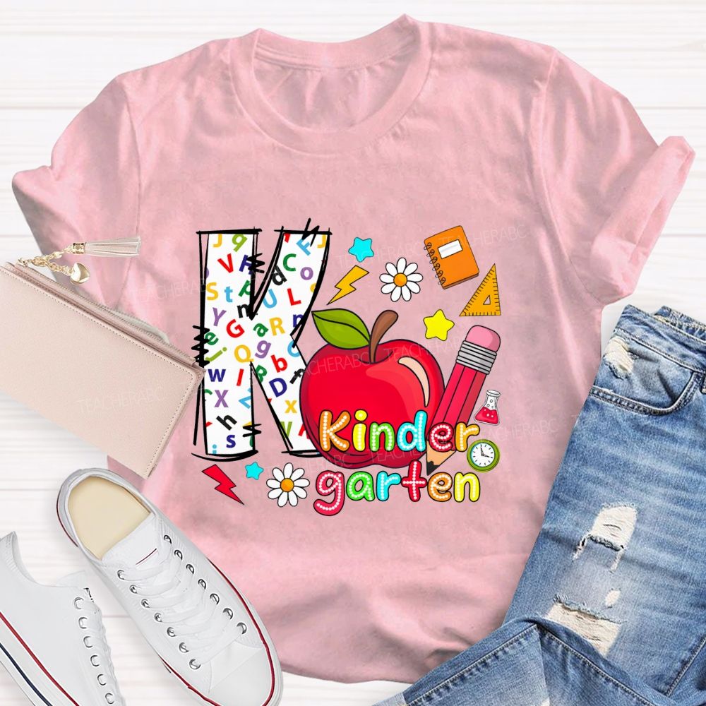 Personalized Grade K Is For Kindergarten And Apple Teacher T-shirt