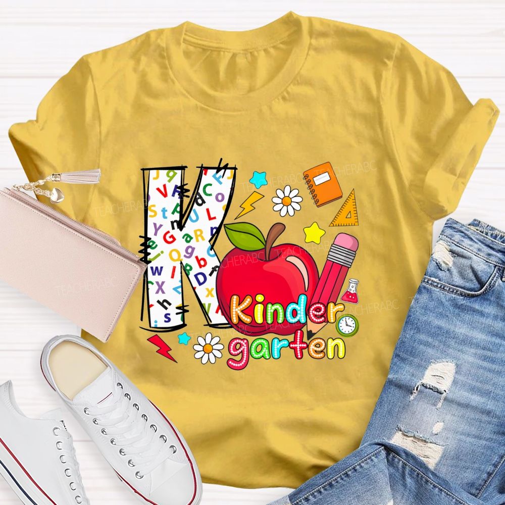 Personalized Grade K Is For Kindergarten And Apple Teacher T-shirt