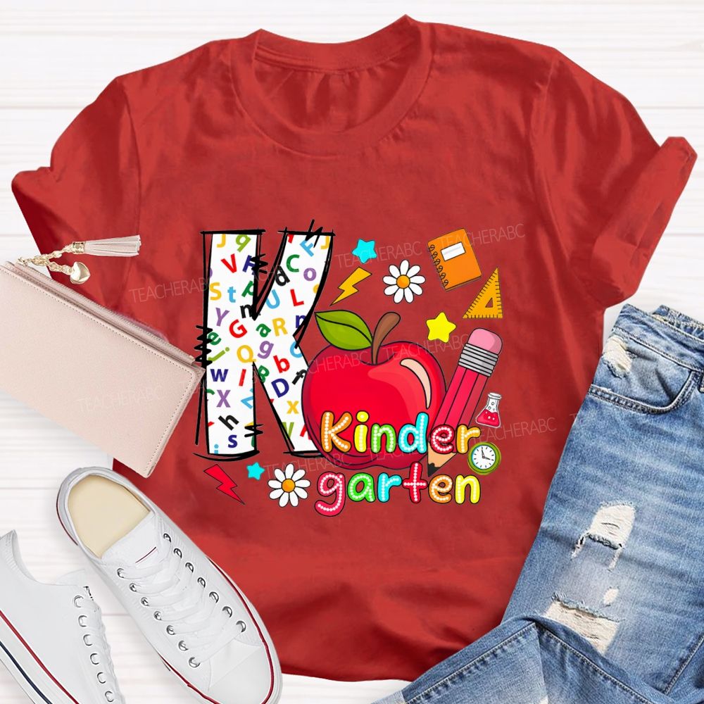 Personalized Grade K Is For Kindergarten And Apple Teacher T-shirt