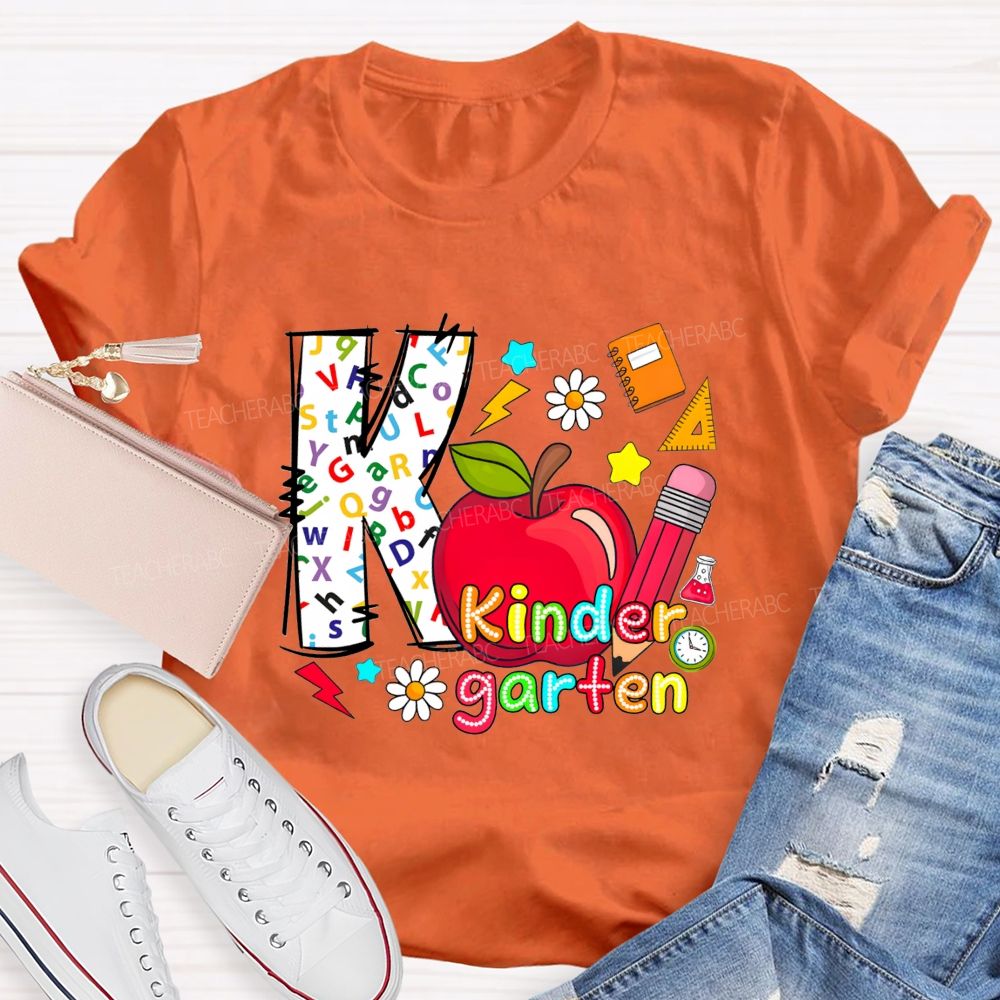 Personalized Grade K Is For Kindergarten And Apple Teacher T-shirt