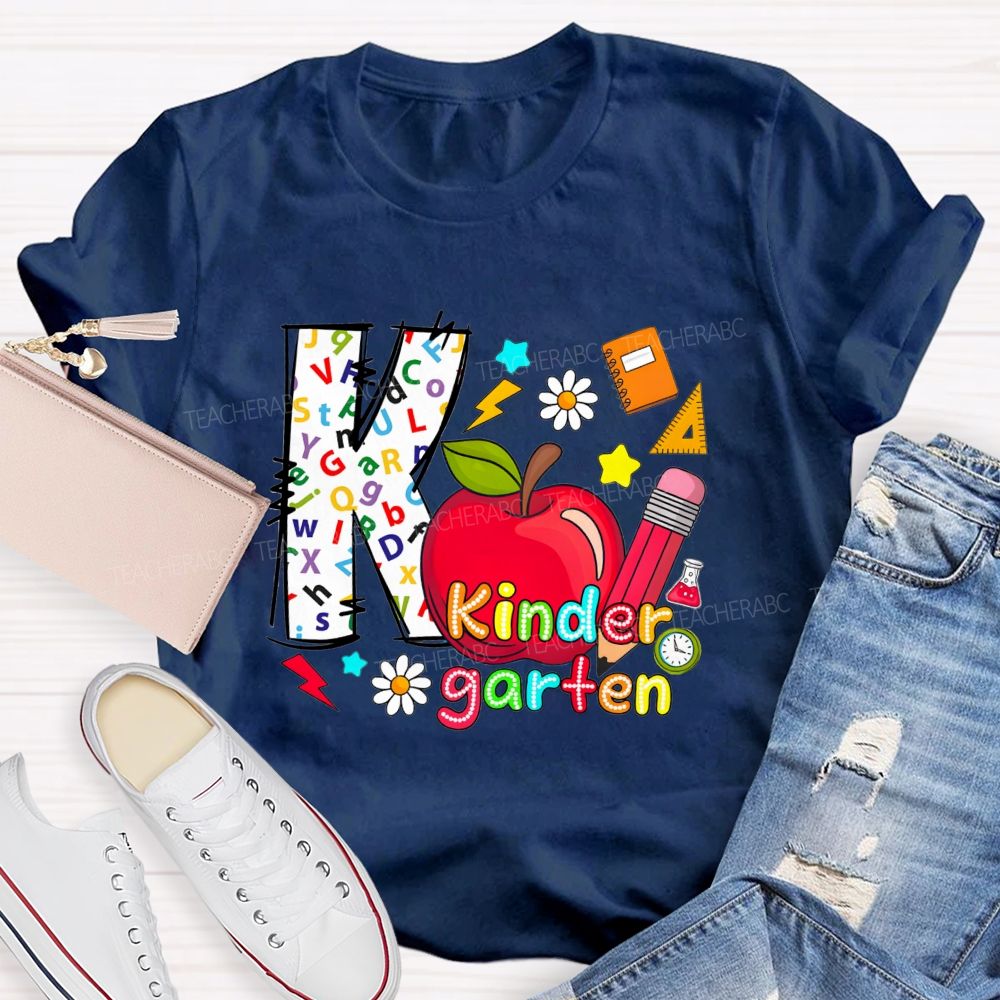 Personalized Grade K Is For Kindergarten And Apple Teacher T-shirt