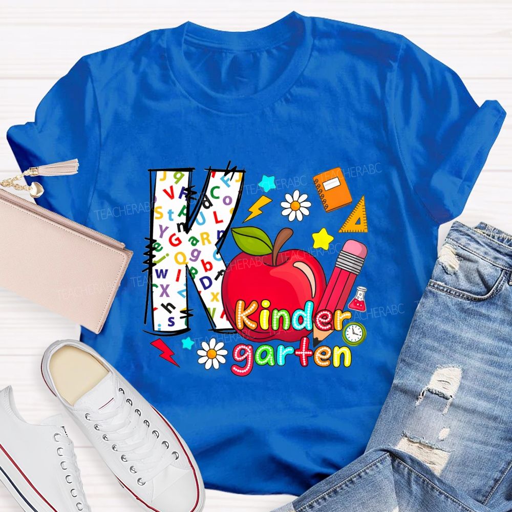 Personalized Grade K Is For Kindergarten And Apple Teacher T-shirt