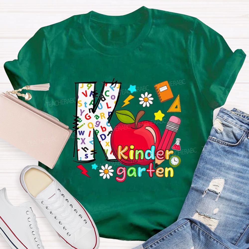 Personalized Grade K Is For Kindergarten And Apple Teacher T-shirt