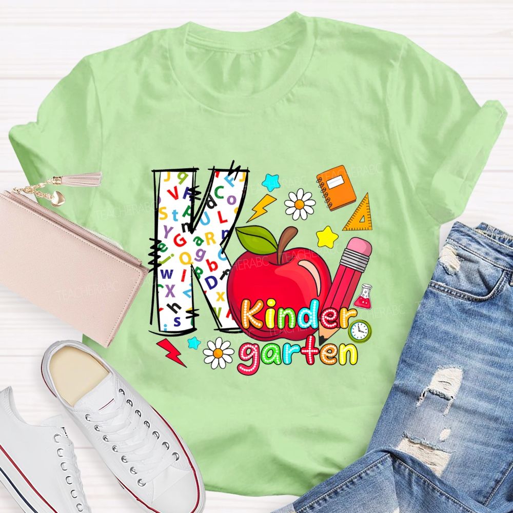Personalized Grade K Is For Kindergarten And Apple Teacher T-shirt